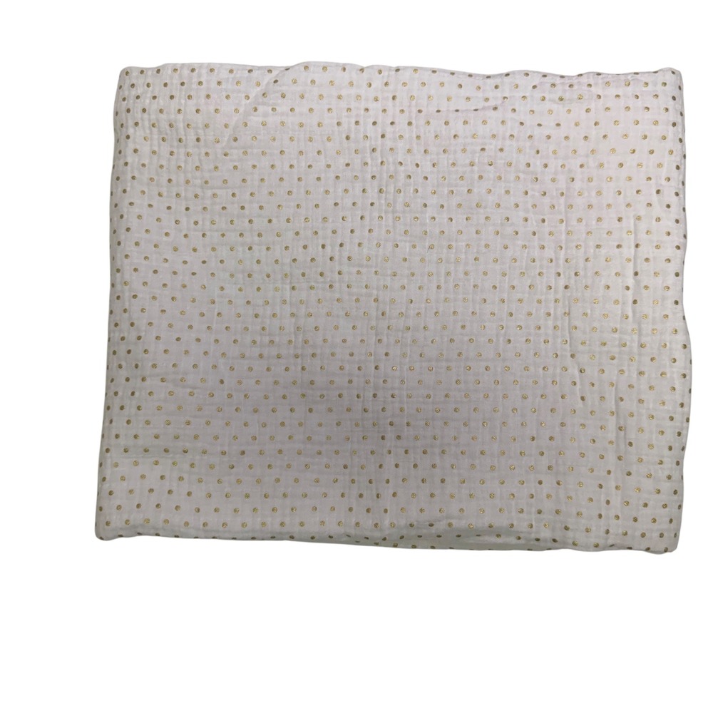 Pottery Barn Kids Organic Cotton Muslin Swaddle Blanket White Gold Polka Dot
